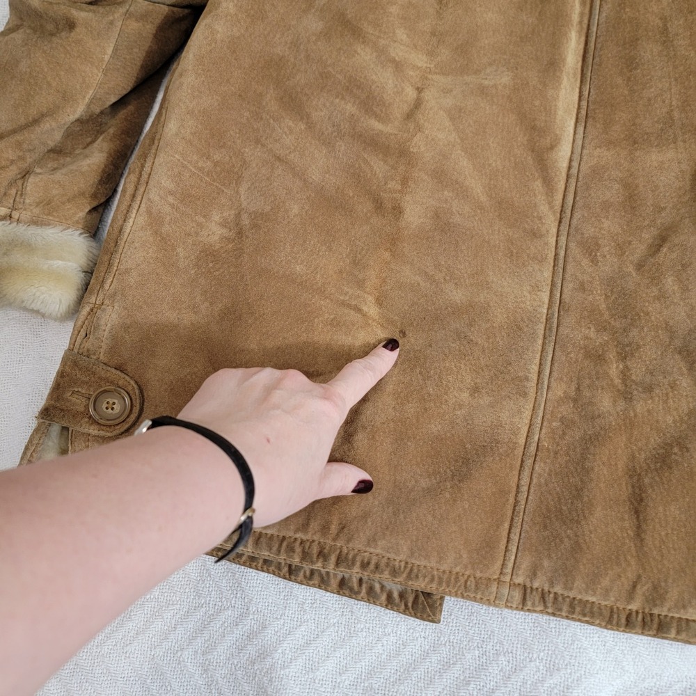 VTG Dennis Basso Genuine Suede Faux Sherpa Lined Jacket Tan Shearling Collar M - Picture 8 of 16